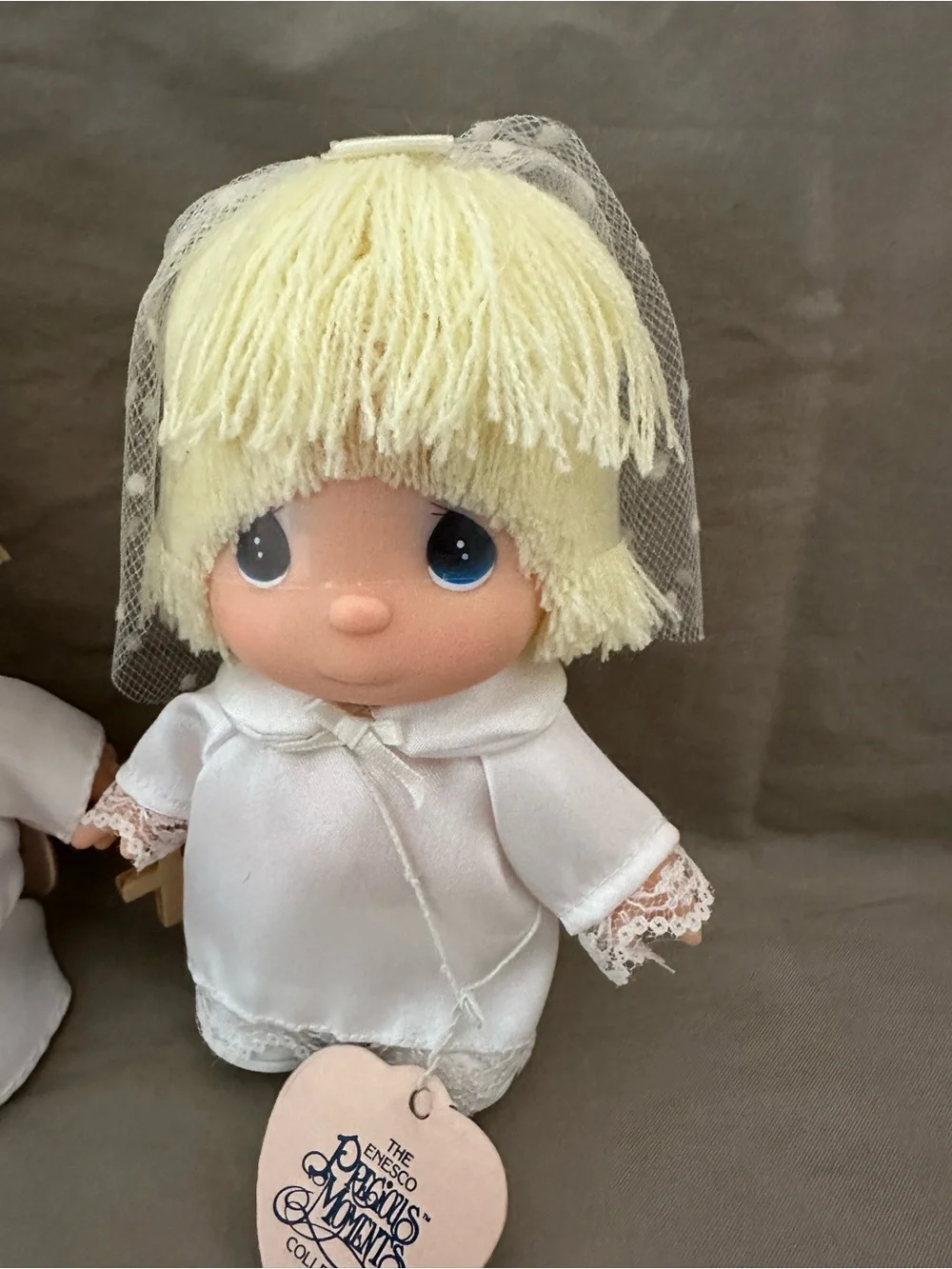 Precious Moments Blonde Bride and Groom Dolls in White Outfits